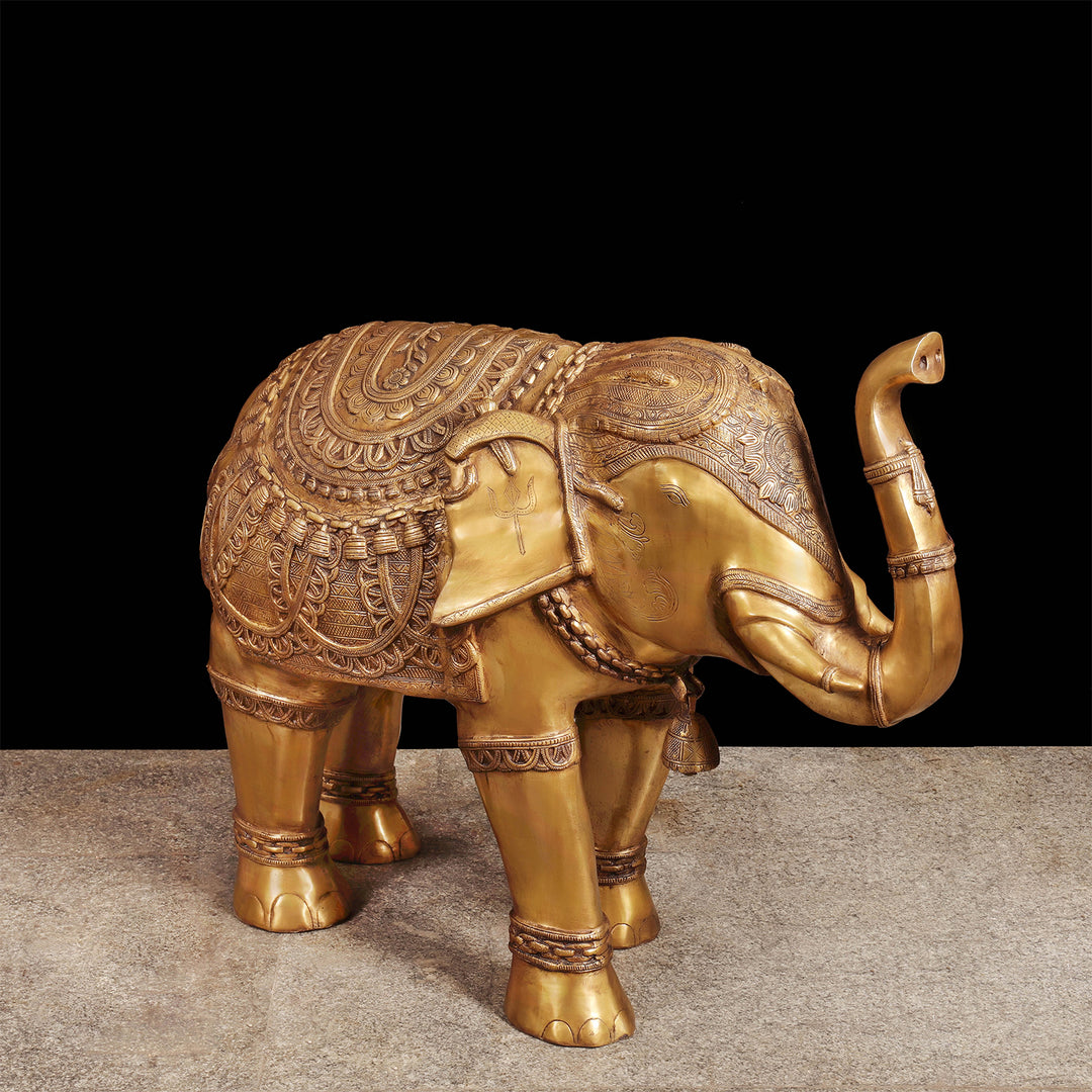 Brass Large Size Engraved Elephant Statue Figurine Decor 39 Inches