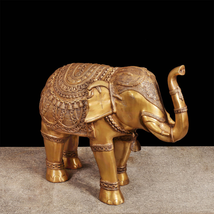 Brass Large Size Engraved Elephant Statue Figurine Decor 39 Inches