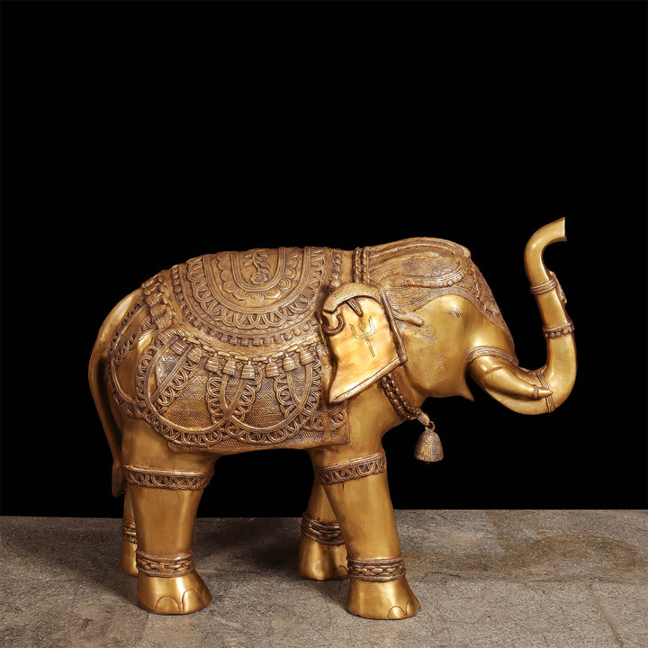 Brass Large Size Engraved Elephant Statue Figurine Decor 39 Inches
