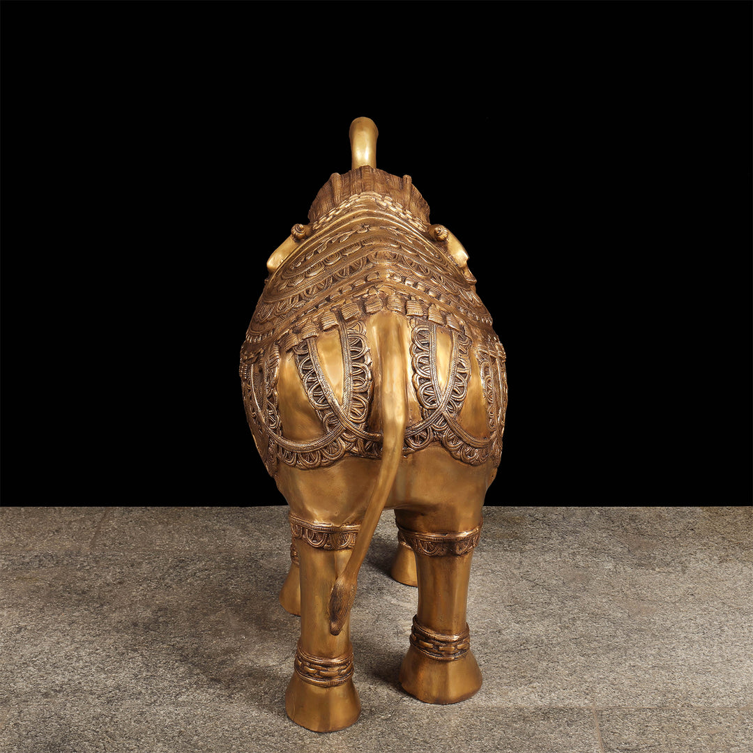 Brass Large Size Engraved Elephant Statue Figurine Decor 39 Inches