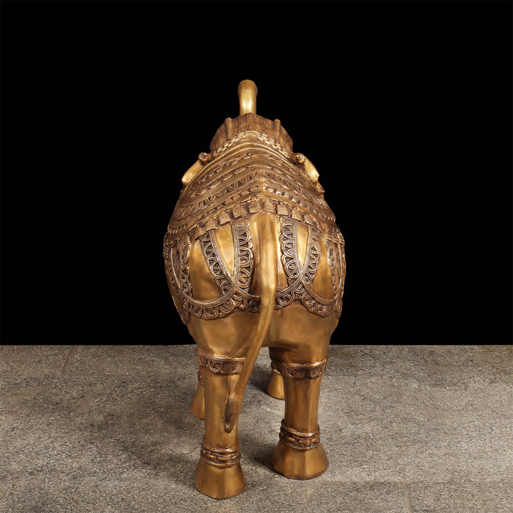 Brass Large Size Engraved Elephant Statue Figurine Decor 39 Inches