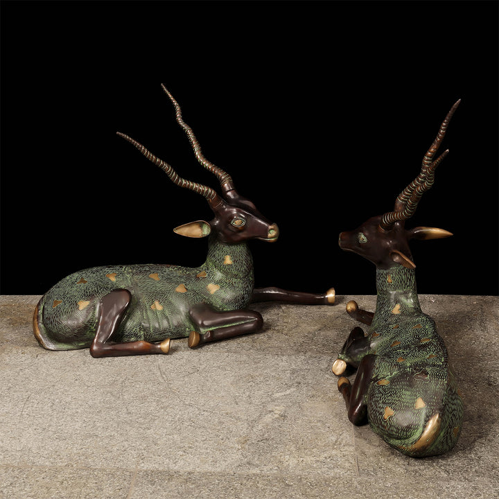 Brass Large Deer Pair Decorative Showpiece Animal Figurine 3 Feet