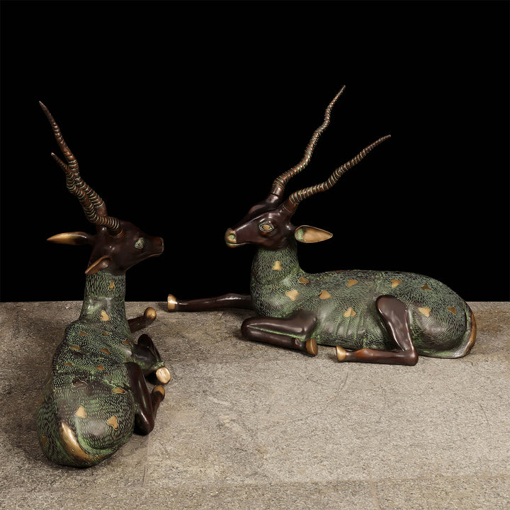 Brass Large Deer Pair Decorative Showpiece Animal Figurine 3 Feet