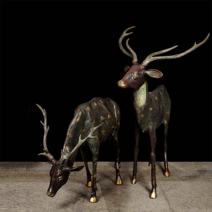 Brass Large Deer Pair Decorative Showpiece Animal Figurine 4 Feet