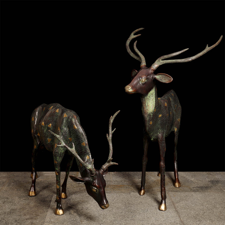 Brass Large Deer Pair Decorative Showpiece Animal Figurine 4 Feet