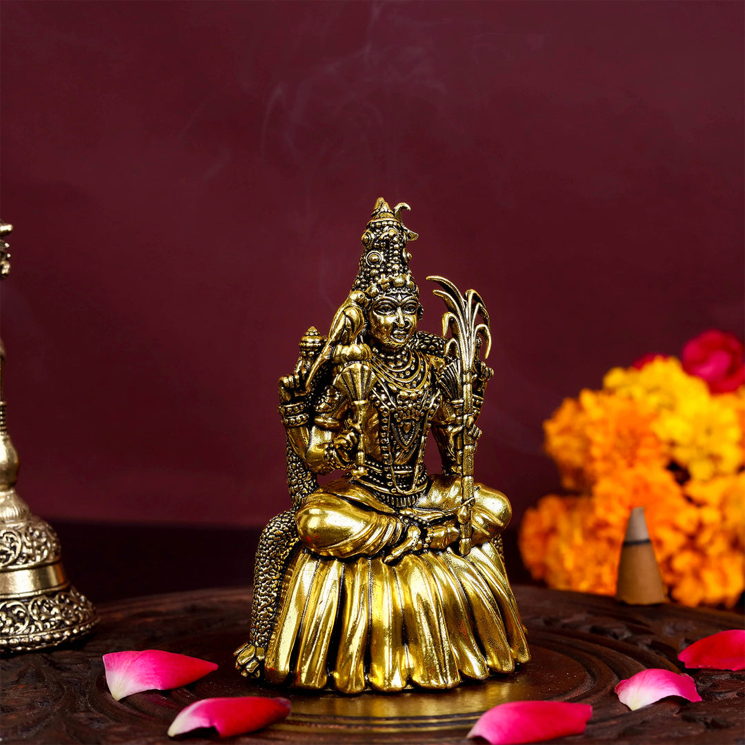 Brass Superfine Lalita Devi Rajarajeshwari Idol Golden Finish 4 Inch