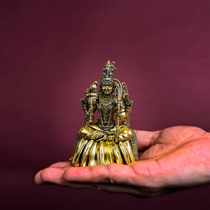 Brass Superfine Lalita Devi Rajarajeshwari Idol Golden Finish 4 Inch