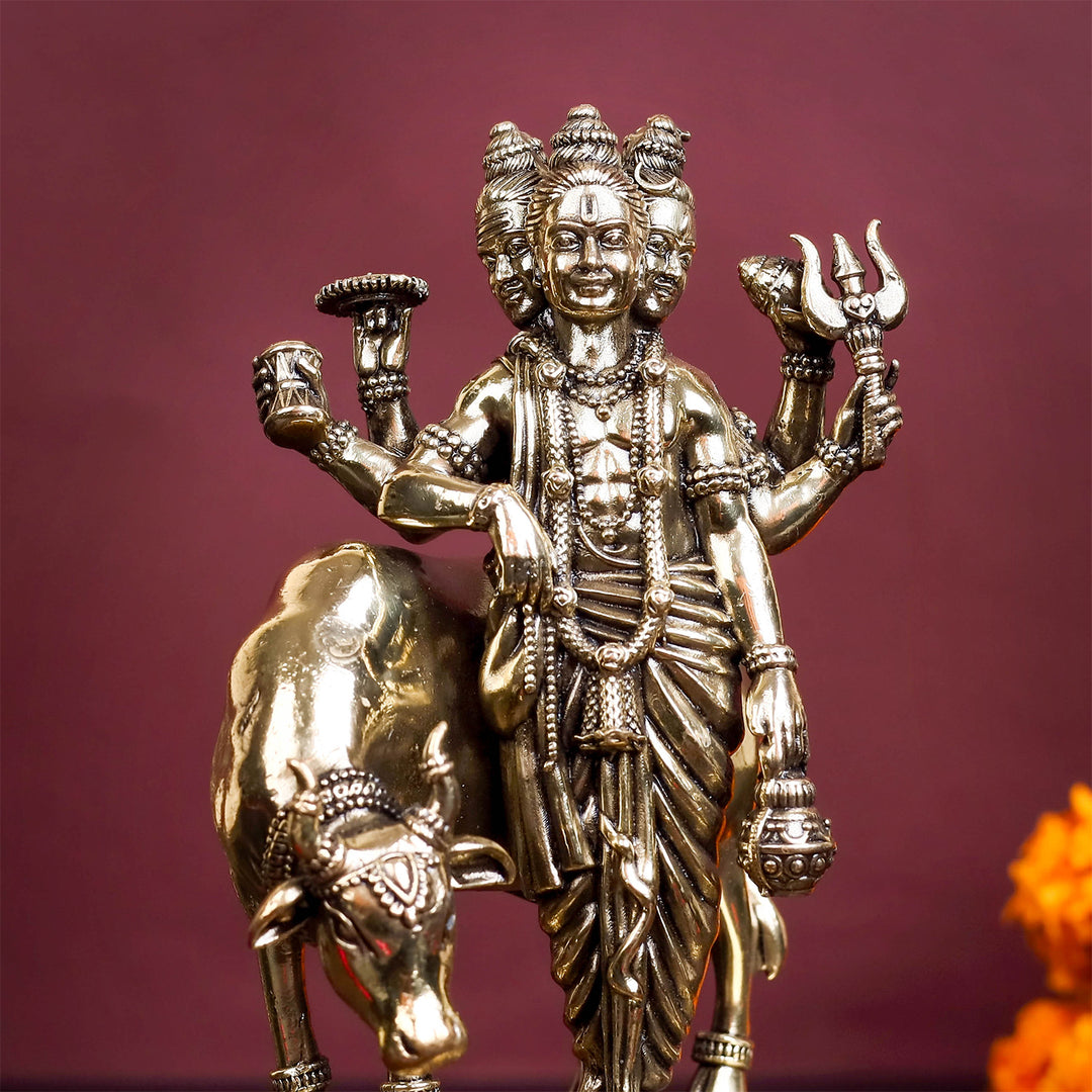Brass Superfine Trinity Of Hindu God Dattatreya Idol 5.5 Inch