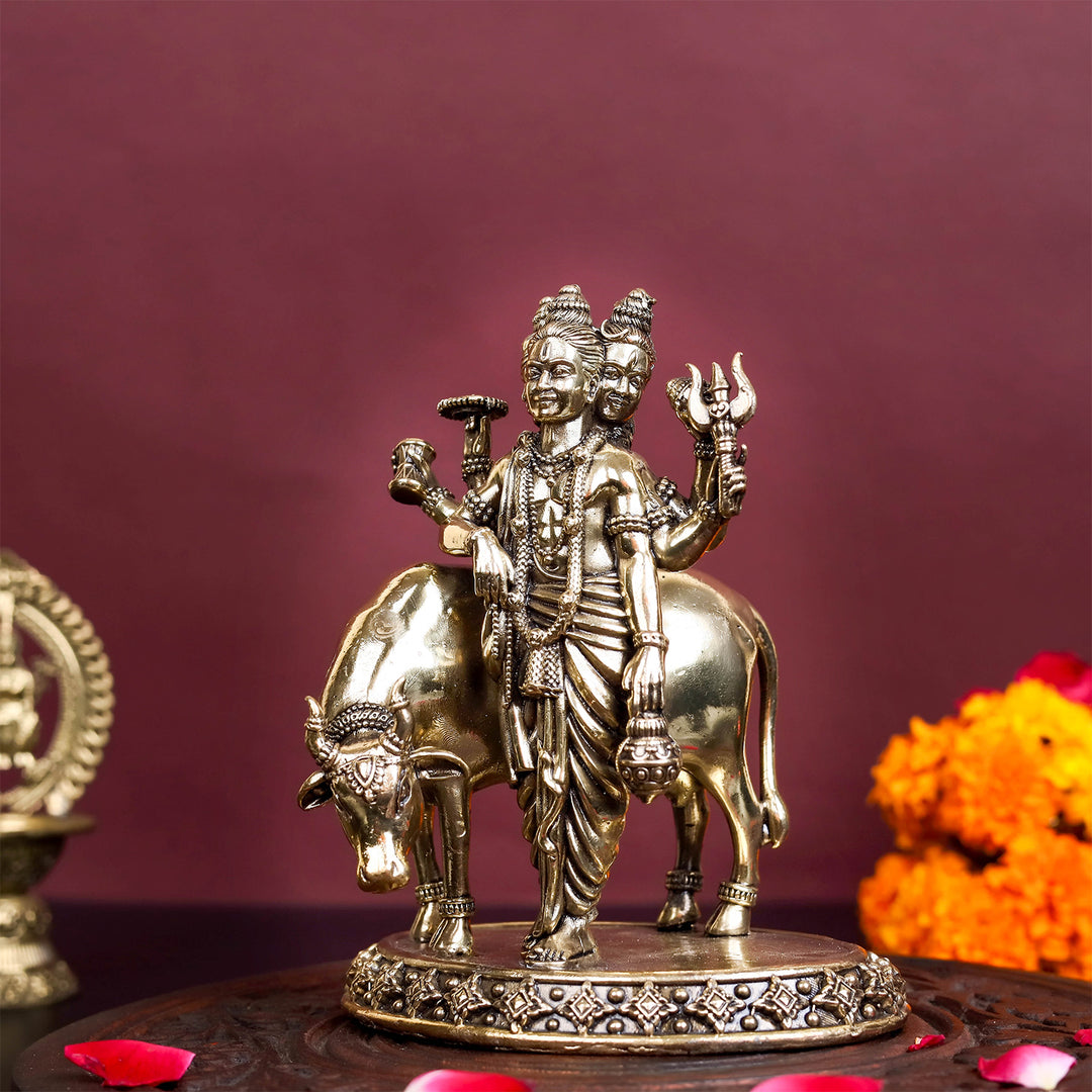 Brass Superfine Trinity Of Hindu God Dattatreya Idol 5.5 Inch