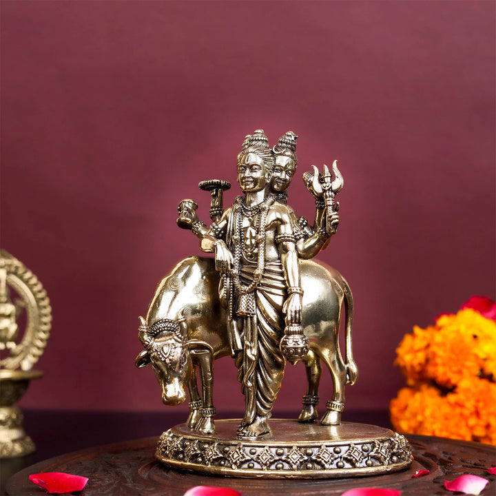 Brass Superfine Trinity Of Hindu God Dattatreya Idol 5.5 Inch