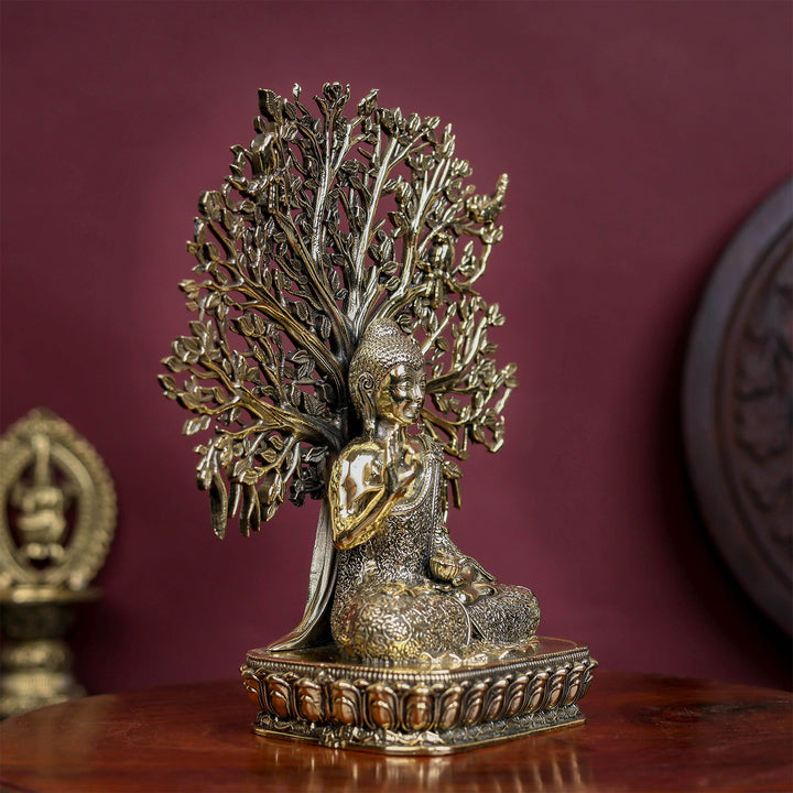 Brass Superfine Buddha Statue With Bodhi Tree 6.2 Inch