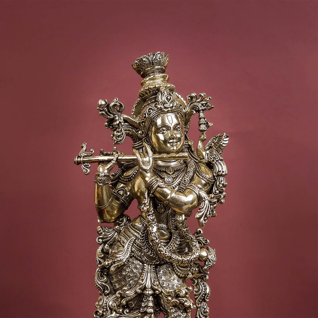 Brass Antique Lord Krishna Idol 11"