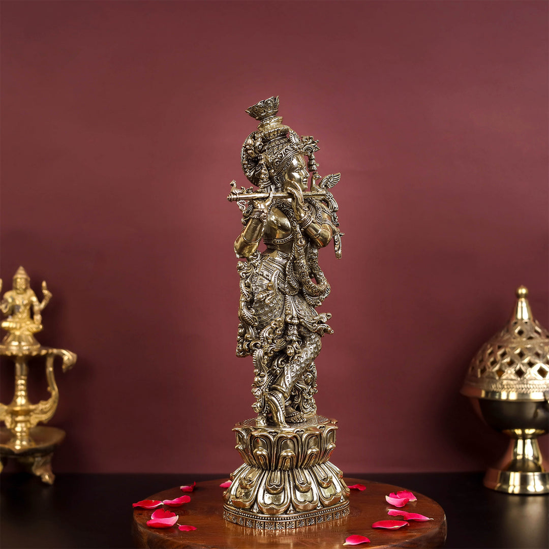 Brass Antique Lord Krishna Idol 11"