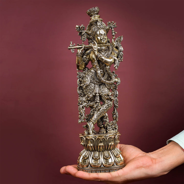 Brass Antique Lord Krishna Idol 11"