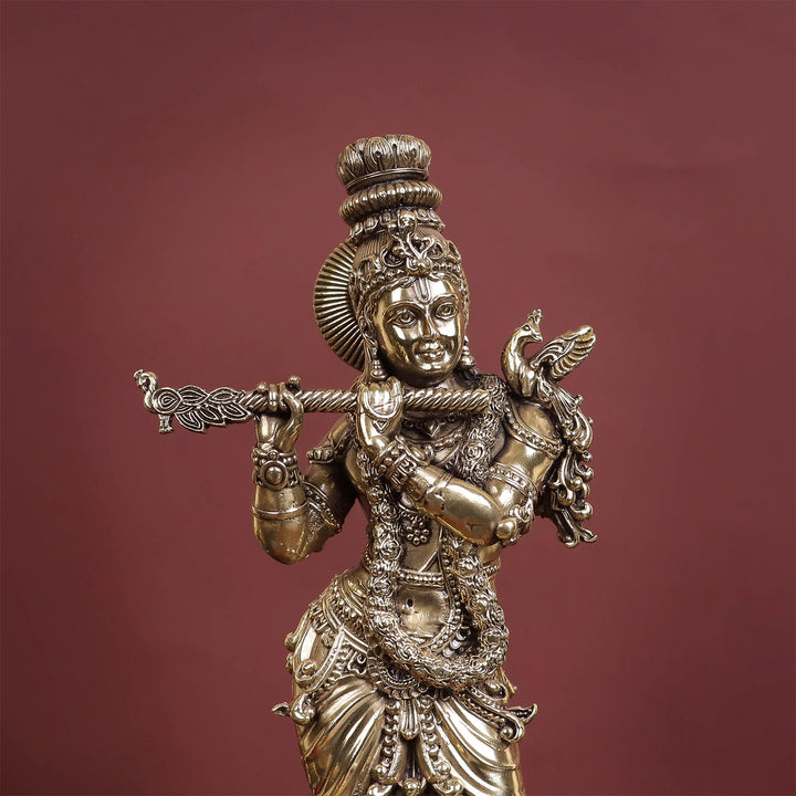 Brass Antique Lord Krishna Statue 10"