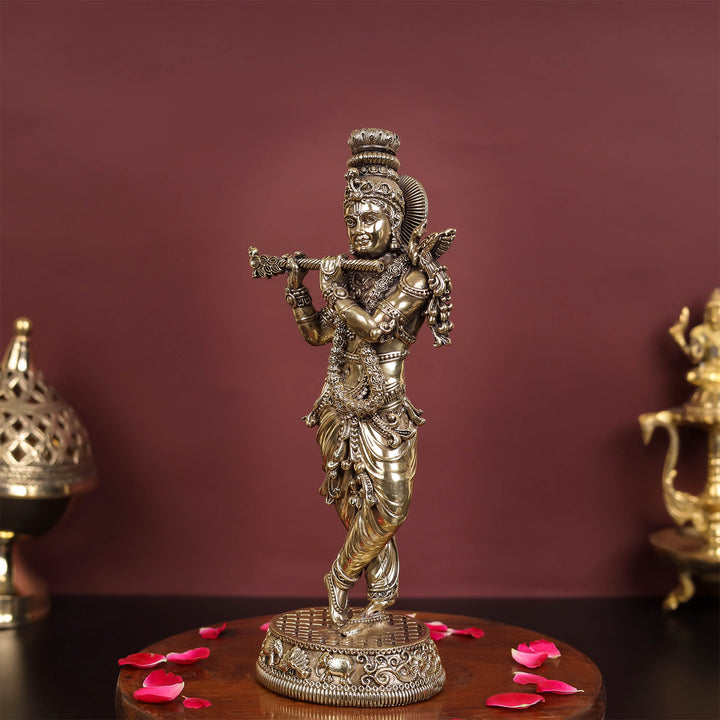 Brass Antique Lord Krishna Statue 10"