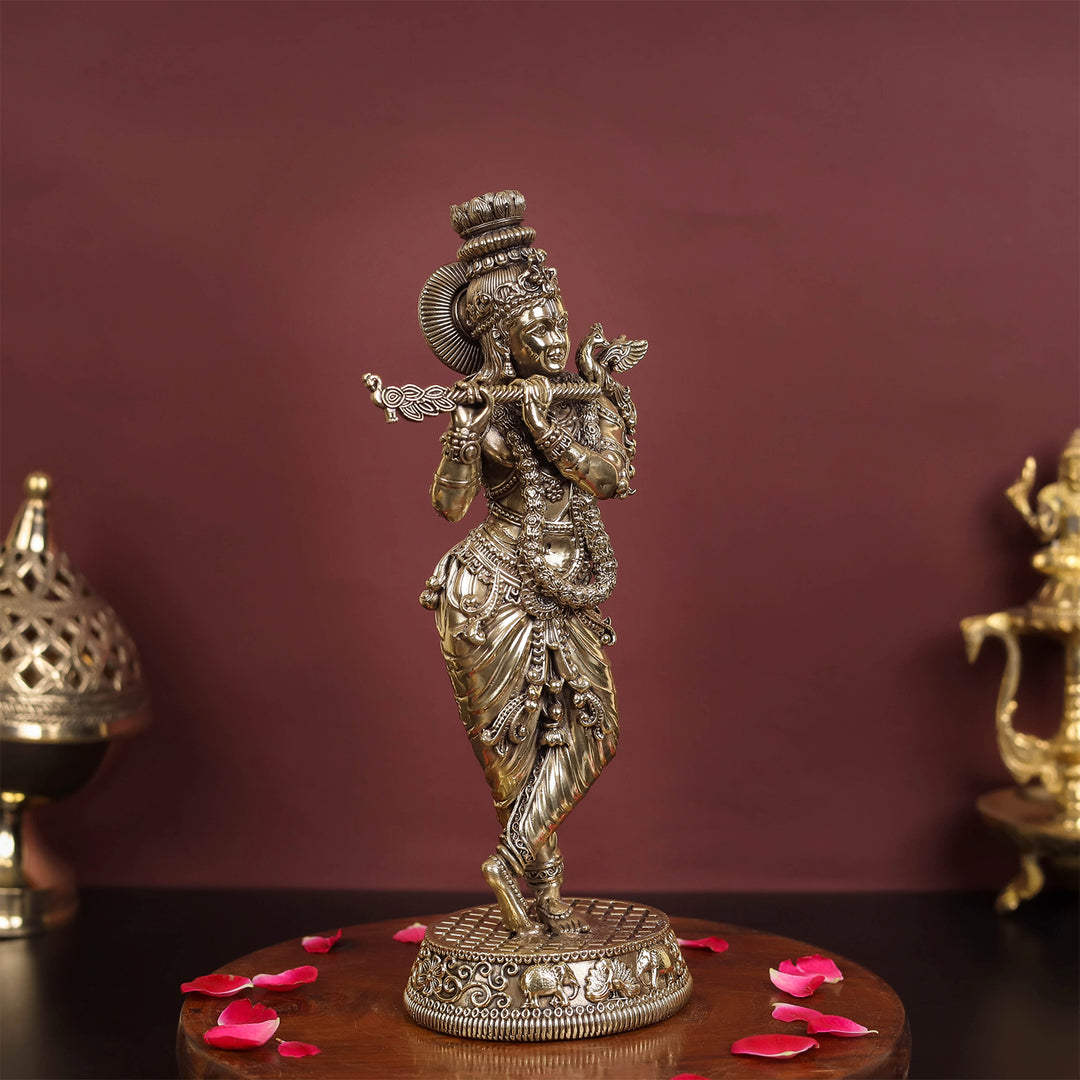 Brass Antique Lord Krishna Statue 10"