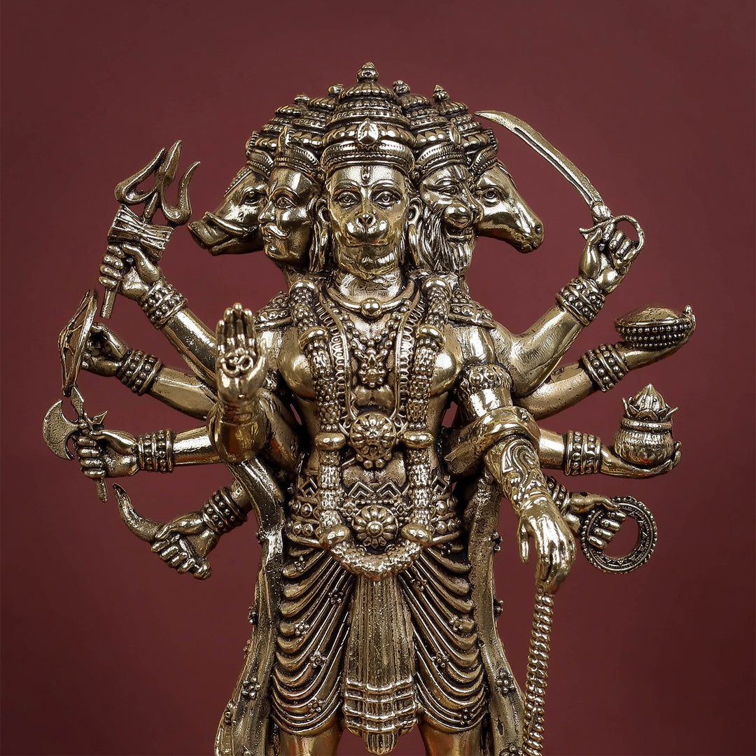 Brass Superfine Standing Panchmukhi Hanuman Idol 8 Inch