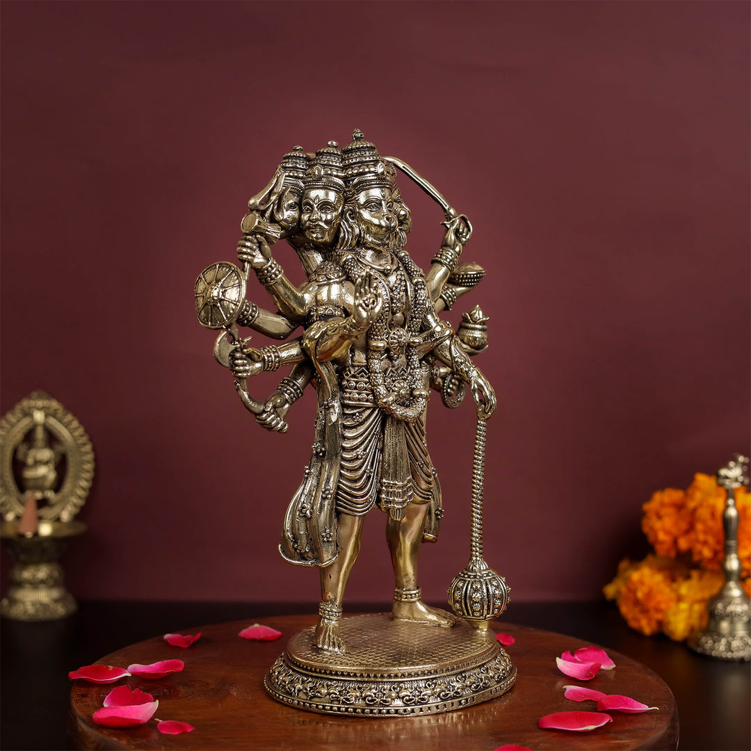 Brass Superfine Standing Panchmukhi Hanuman Idol 8 Inch