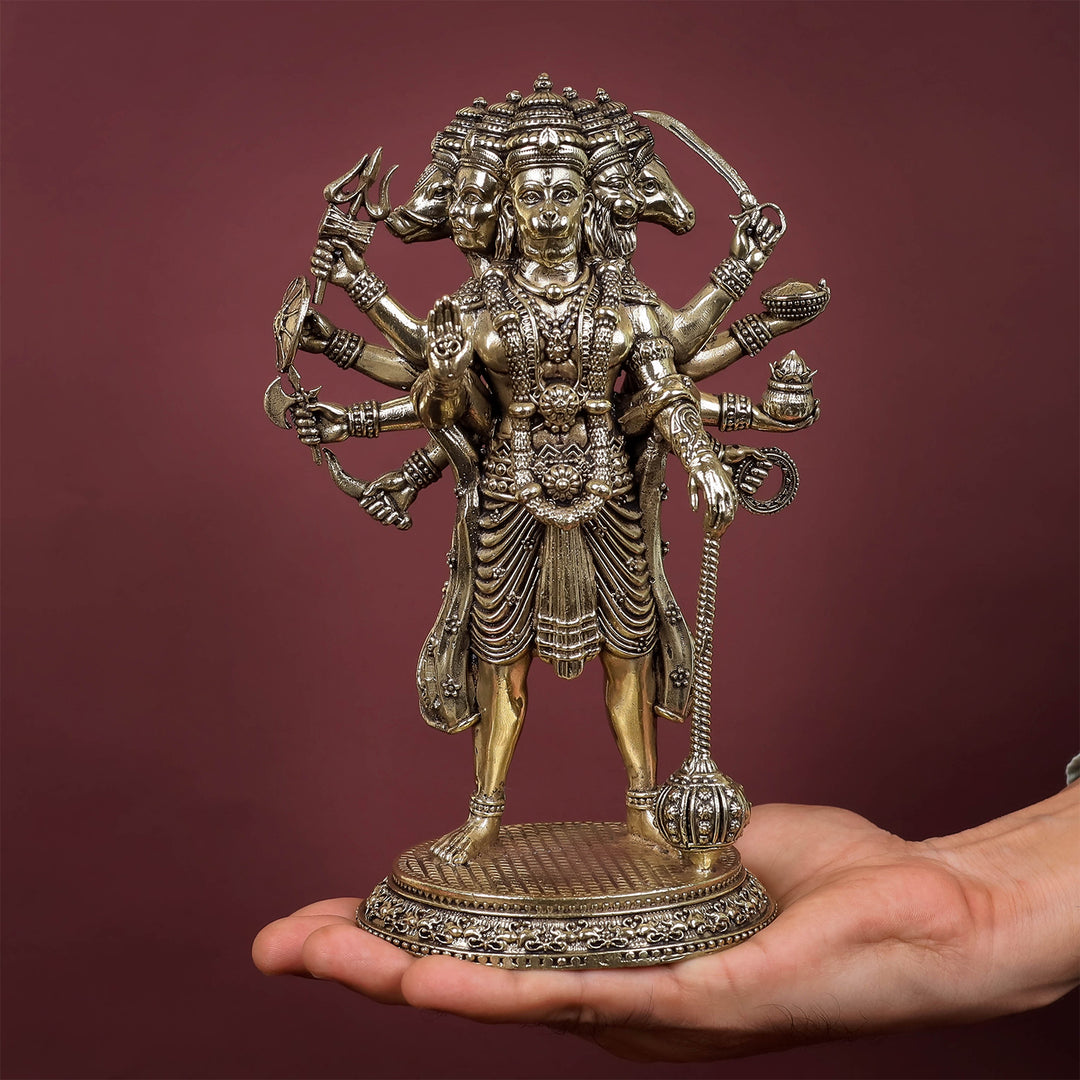 Brass Superfine Standing Panchmukhi Hanuman Idol 8 Inch