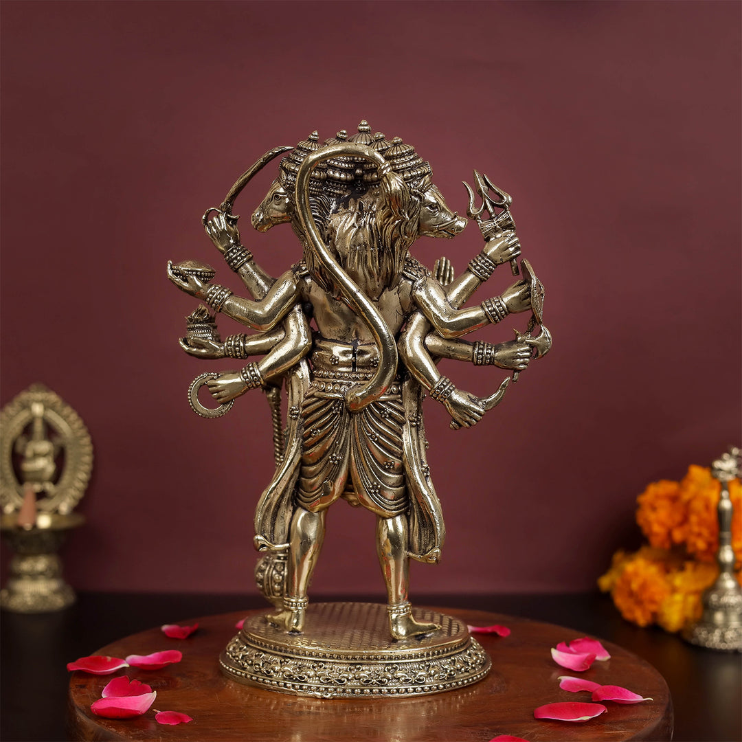 Brass Superfine Standing Panchmukhi Hanuman Idol 8 Inch