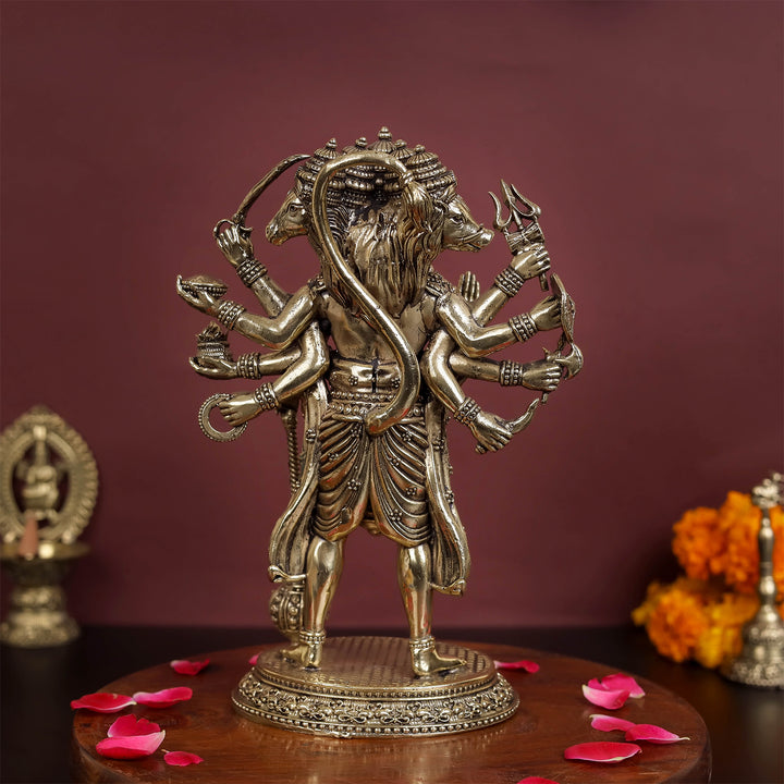 Brass Superfine Standing Panchmukhi Hanuman Idol 8 Inch