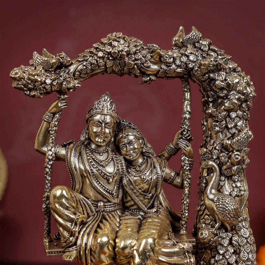 Brass Superfine Radha Krishna Idols On Swing For Home Decor 6 Inch