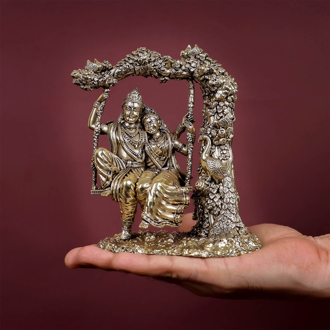 Brass Superfine Radha Krishna Idols On Swing For Home Decor 6 Inch