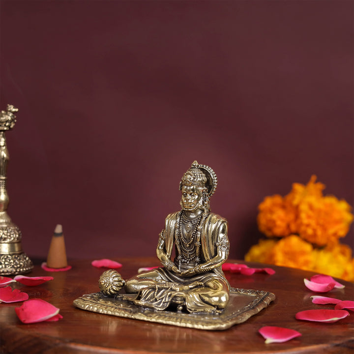 Brass Superfine Meditation Hanuman Idol Intricately Carved 3 Inch