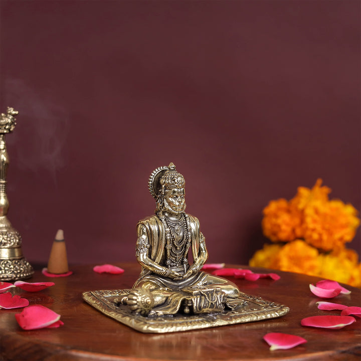 Brass Superfine Meditation Hanuman Idol Intricately Carved 3 Inch