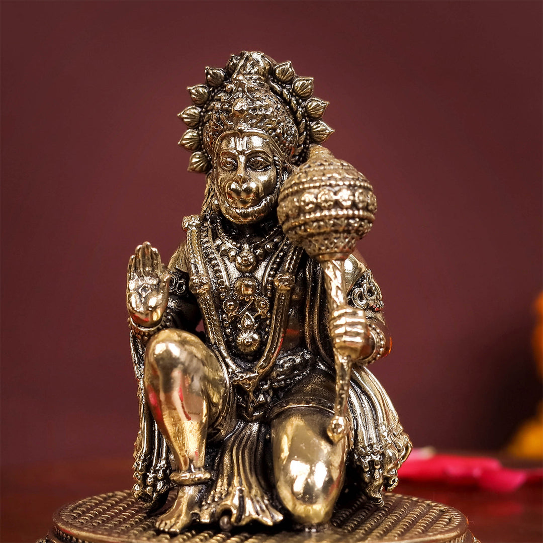 Brass Superfine Blessing Hanuman Idol 3.5 Inch