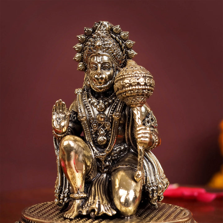 Brass Superfine Blessing Hanuman Idol 3.5 Inch