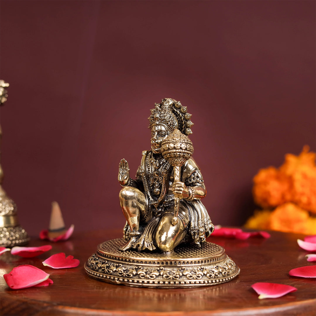Brass Superfine Blessing Hanuman Idol 3.5 Inch