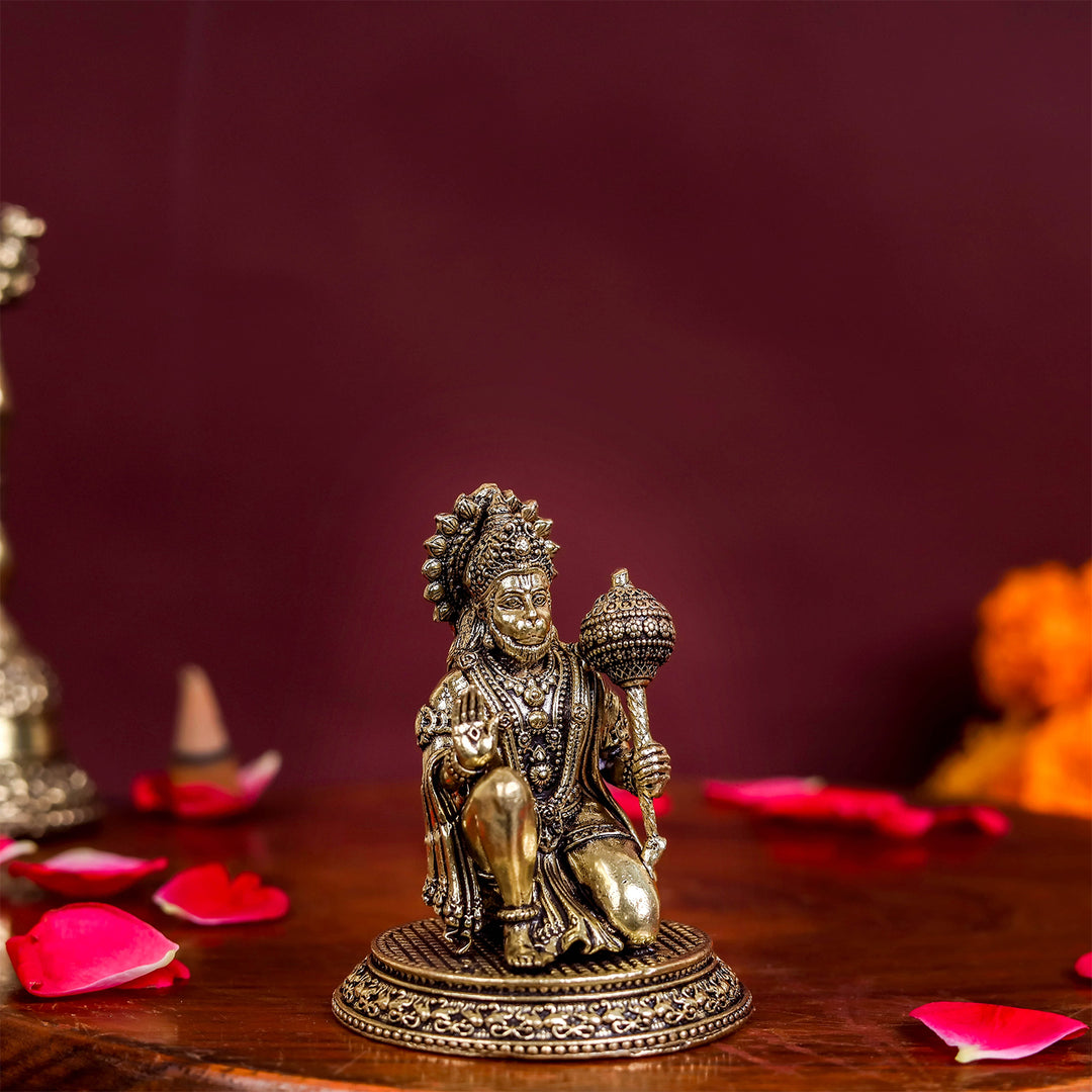 Brass Small Superfine Blessing Hanuman Idol 2.5 Inch