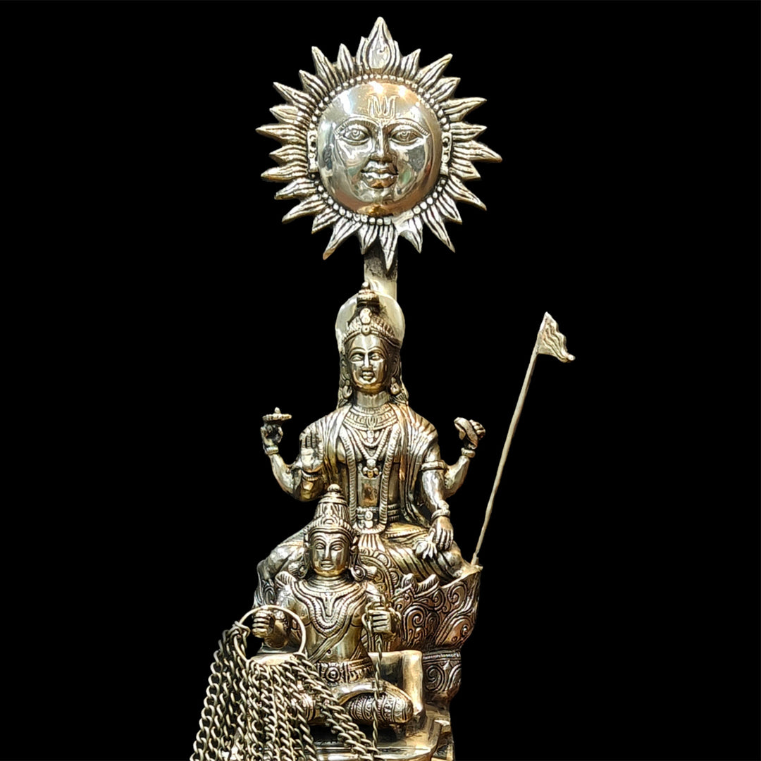 Brass Big Surya Rath With Seven Horses Golden Finish 27 Inches