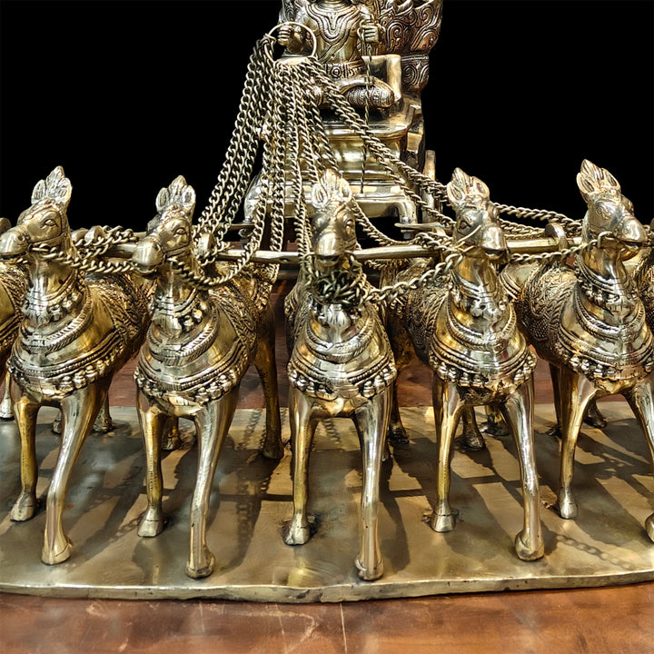Brass Big Surya Rath With Seven Horses Golden Finish 27 Inches