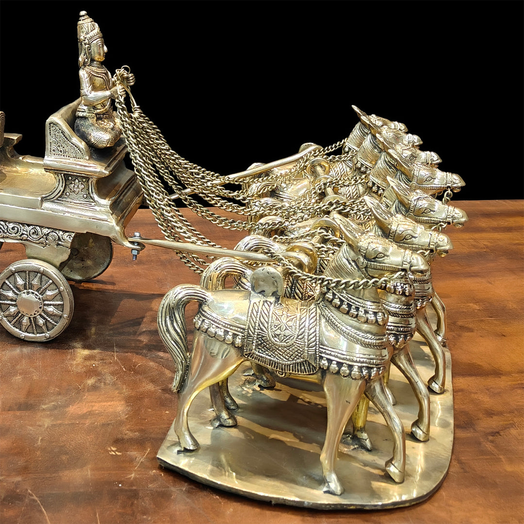 Brass Big Surya Rath With Seven Horses Golden Finish 27 Inches