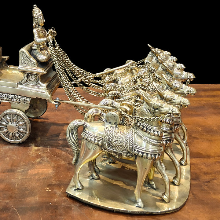 Brass Big Surya Rath With Seven Horses Golden Finish 27 Inches