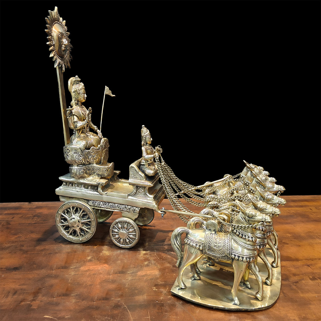 Brass Big Surya Rath With Seven Horses Golden Finish 27 Inches