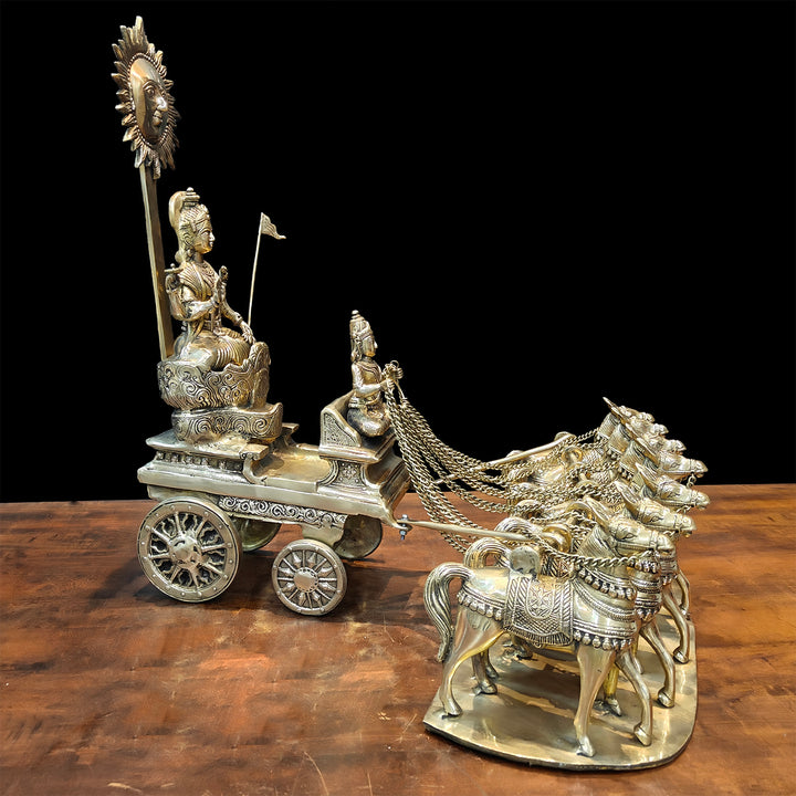 Brass Big Surya Rath With Seven Horses Golden Finish 27 Inches