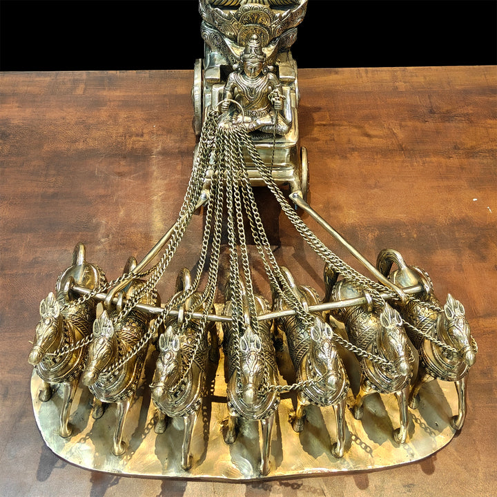 Brass Big Surya Rath With Seven Horses Golden Finish 27 Inches