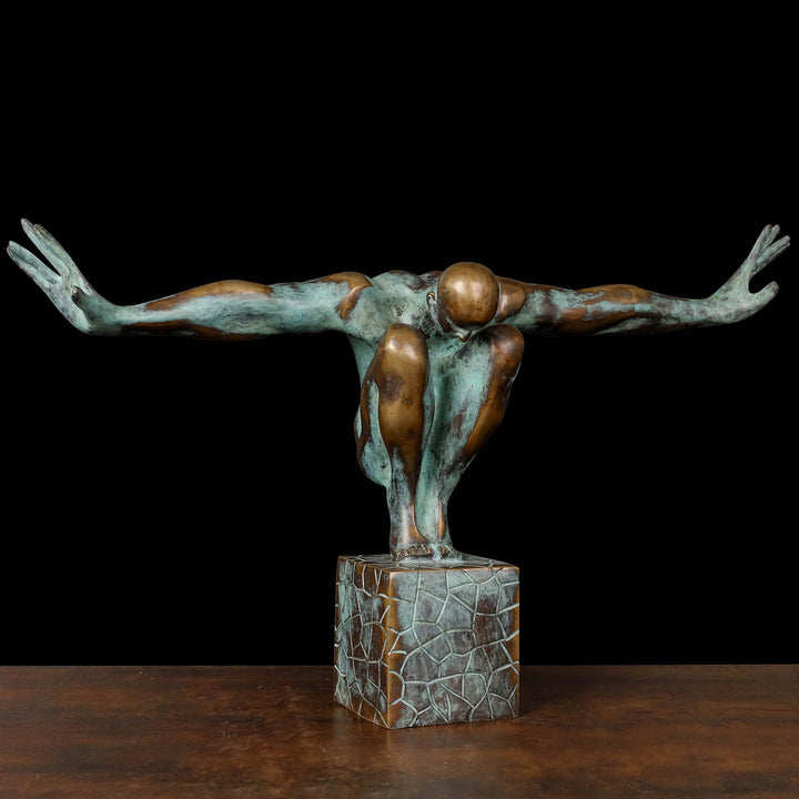 Brass The Olympic Swimmer Sculpture Antique Finish Decorative Showpiece 27 Inch