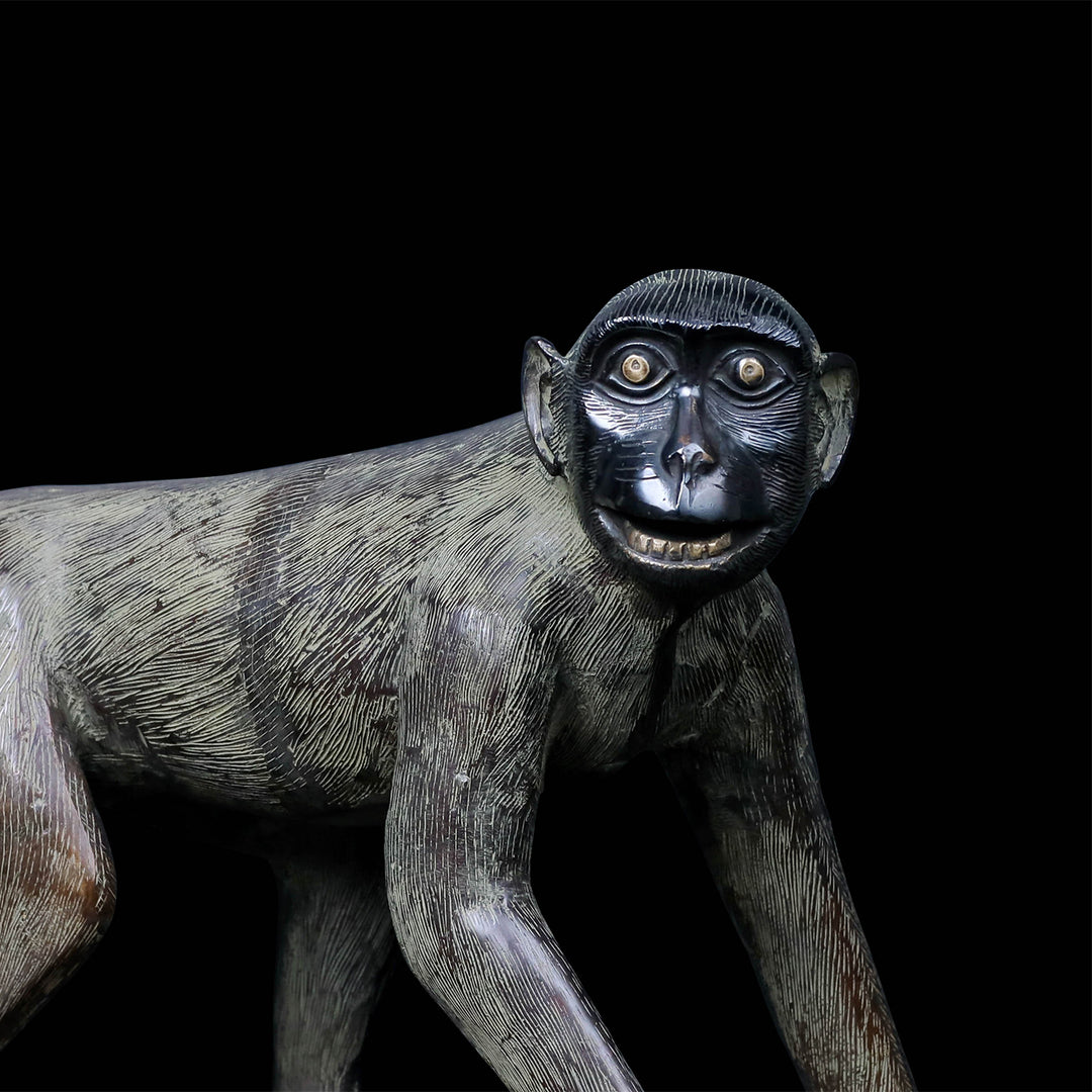 Brass Monkey Statue Sculpture Antique Finish For Decor Showpiece 20 Inch