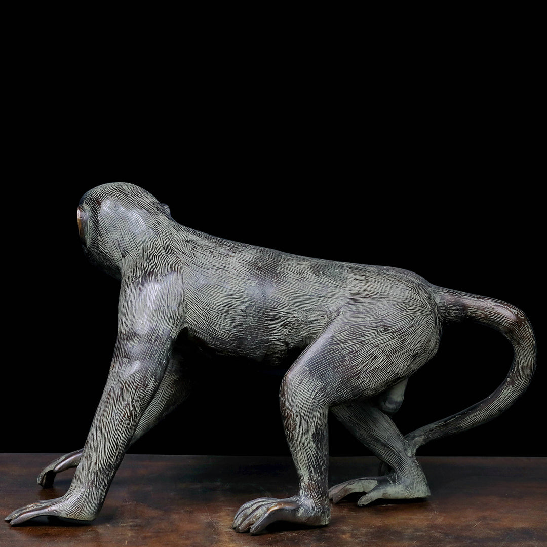 Brass Monkey Statue Sculpture Antique Finish For Decor Showpiece 20 Inch