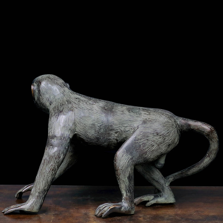 Brass Monkey Statue Sculpture Antique Finish For Decor Showpiece 20 Inch