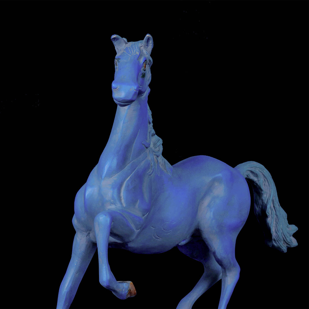 Brass Vintage Horse Sculpture Antique Blue Finish For Decor Showpiece 17 Inch