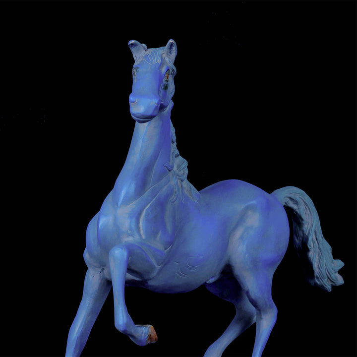 Brass Vintage Horse Sculpture Antique Blue Finish For Decor Showpiece 17 Inch