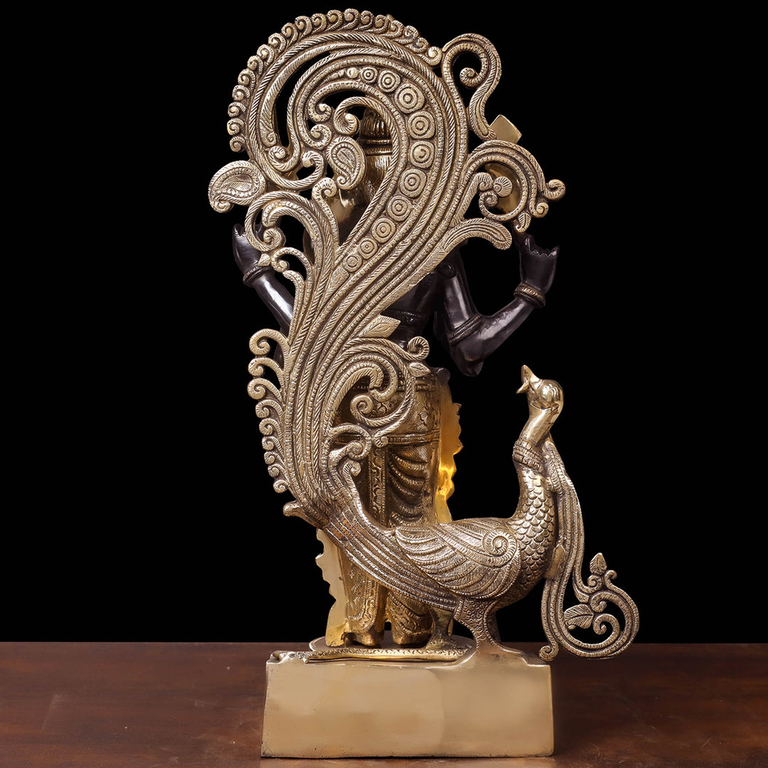 Brass Fine Kartikeya Murugan Swamy Idol Standing With Peacock 20 Inch