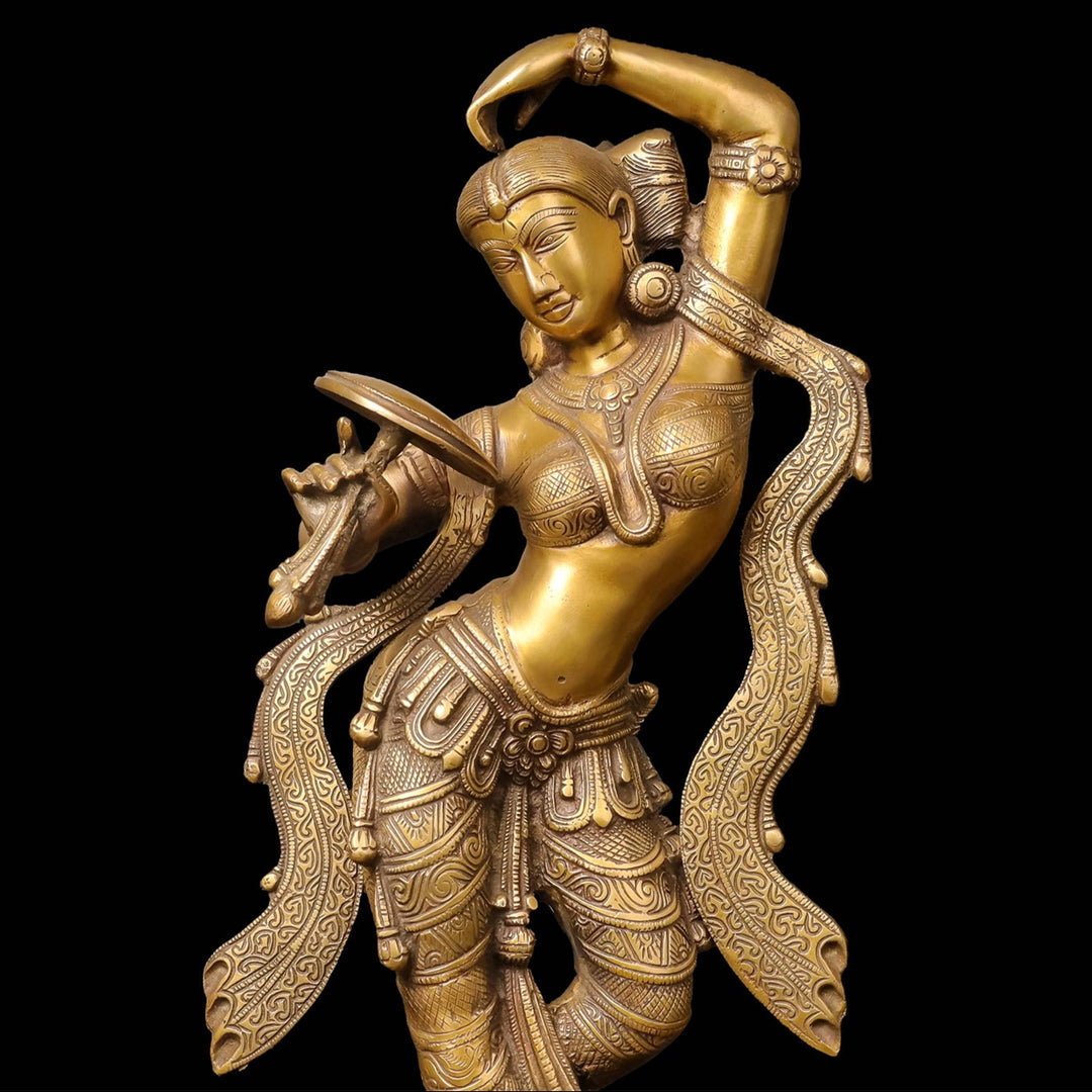 Brass Young Lady Applying Vermilion (A Sculpture Inspired by Khajuraho) 2 Feet