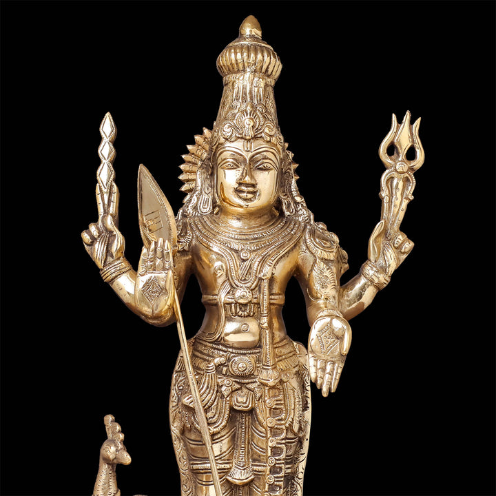 Brass Kartikeya Murugan Swamy Idol With Peacock 20 Inches